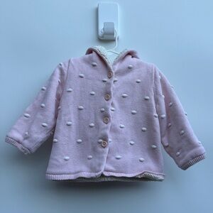 Baby Gap Pink Cream Knit Popcorn Bear Ear Hoodie Button Down Cardigan 18-24 M